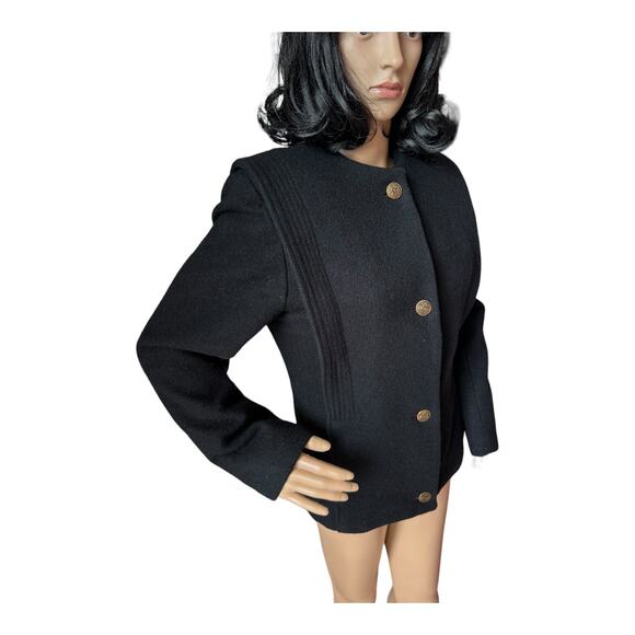Vintage Donna Frederlcks black no collar 4 gold button Coat size small * - Picture 16 of 16